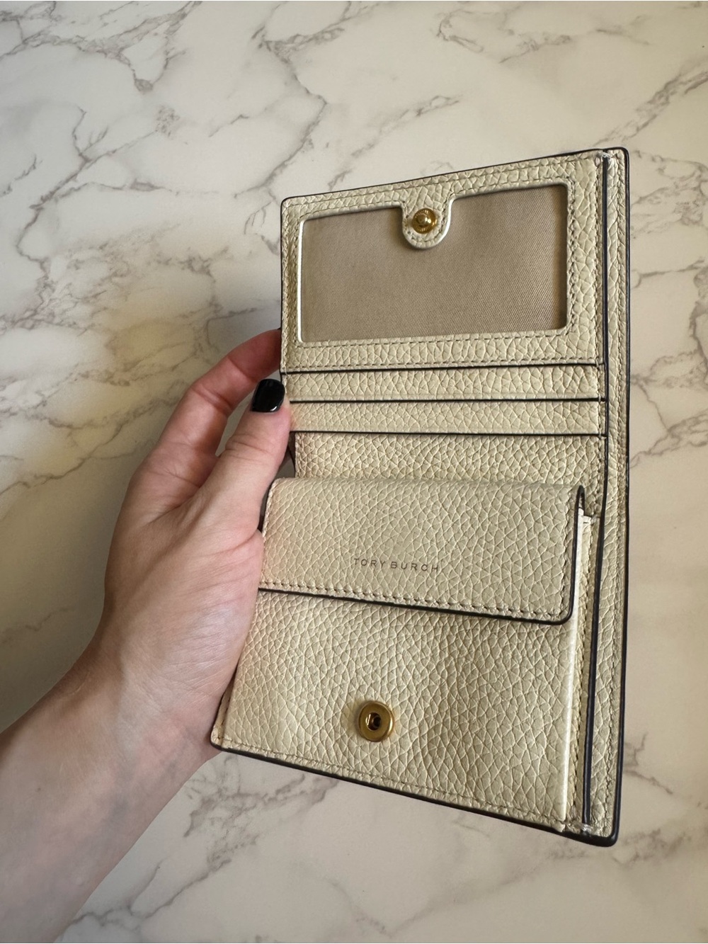 Tory Burch Floral Snap Cardholder With Gold “T” Logo and ID Window - Picture 3 of 5